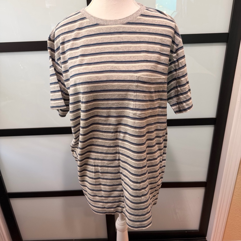 Modern Amusement Blue and Gray Striped Tee